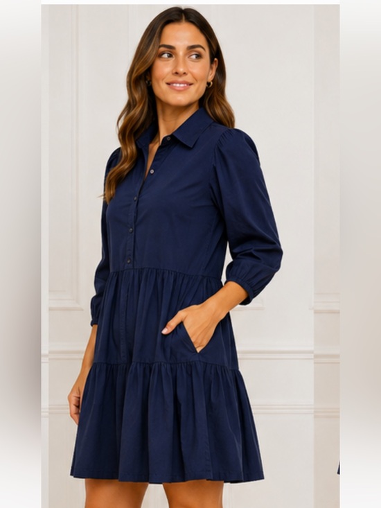 Pomander Place Dresses & Skirts - Pomander Place by Tuckernuck Navy Blue Mabel Cotton Tiered Shirt Dress Size S